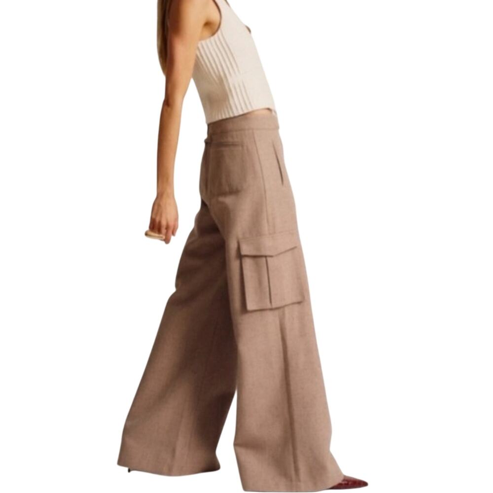 Ronny Kobo Torn Bernee Cargo Wide Leg Trouser Pants Womens XS Tan Fall Preppy